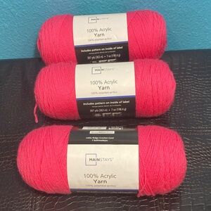 3 NWT (1191 yards total) Mainstays 100% Acrylic Vibrant Pink Yarn Medium Worsted